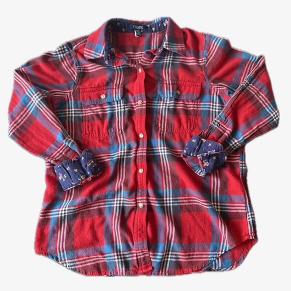 Chaps Denim Plaid Flannel Button Up Shirt Red/Blue/White Size M - Picture 1 of 10